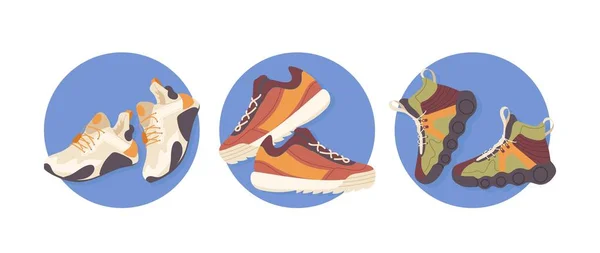 Μεμονωμένη Συλλογή Από Frame Σύνθεση Σύγχρονων Sneakers Μόδας Για Νέους — Διανυσματικό Αρχείο