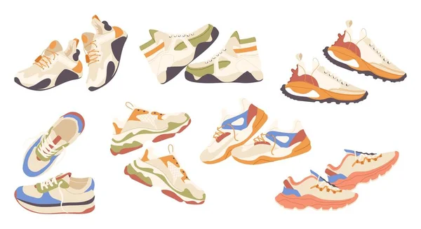 Moda Moda Par Zapatillas Deporte Calzado Con Diferentes Diseños Colores — Archivo Imágenes Vectoriales