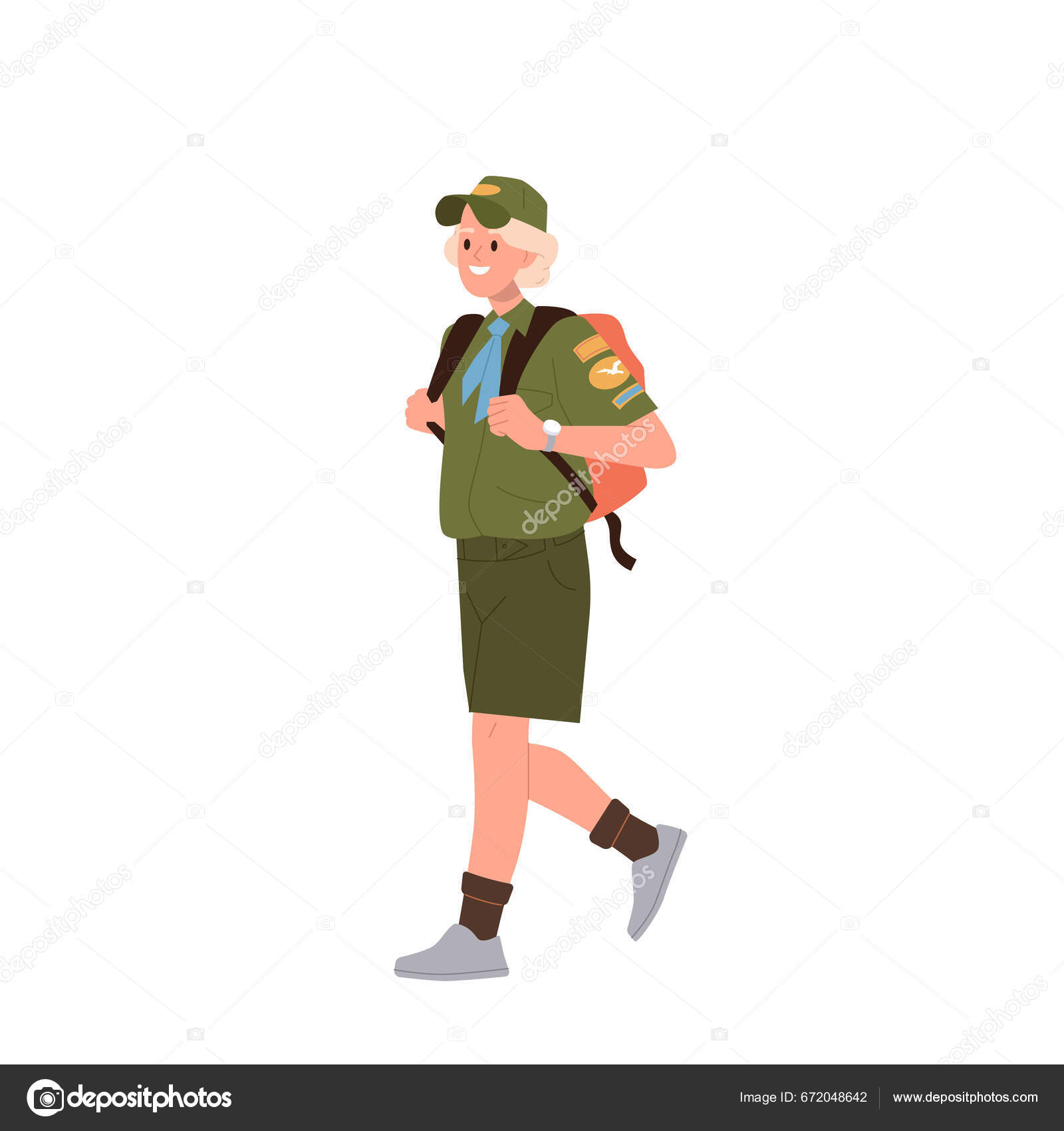 Explorador Escolar Uniforme Llevando Mochila Feliz Sonriente