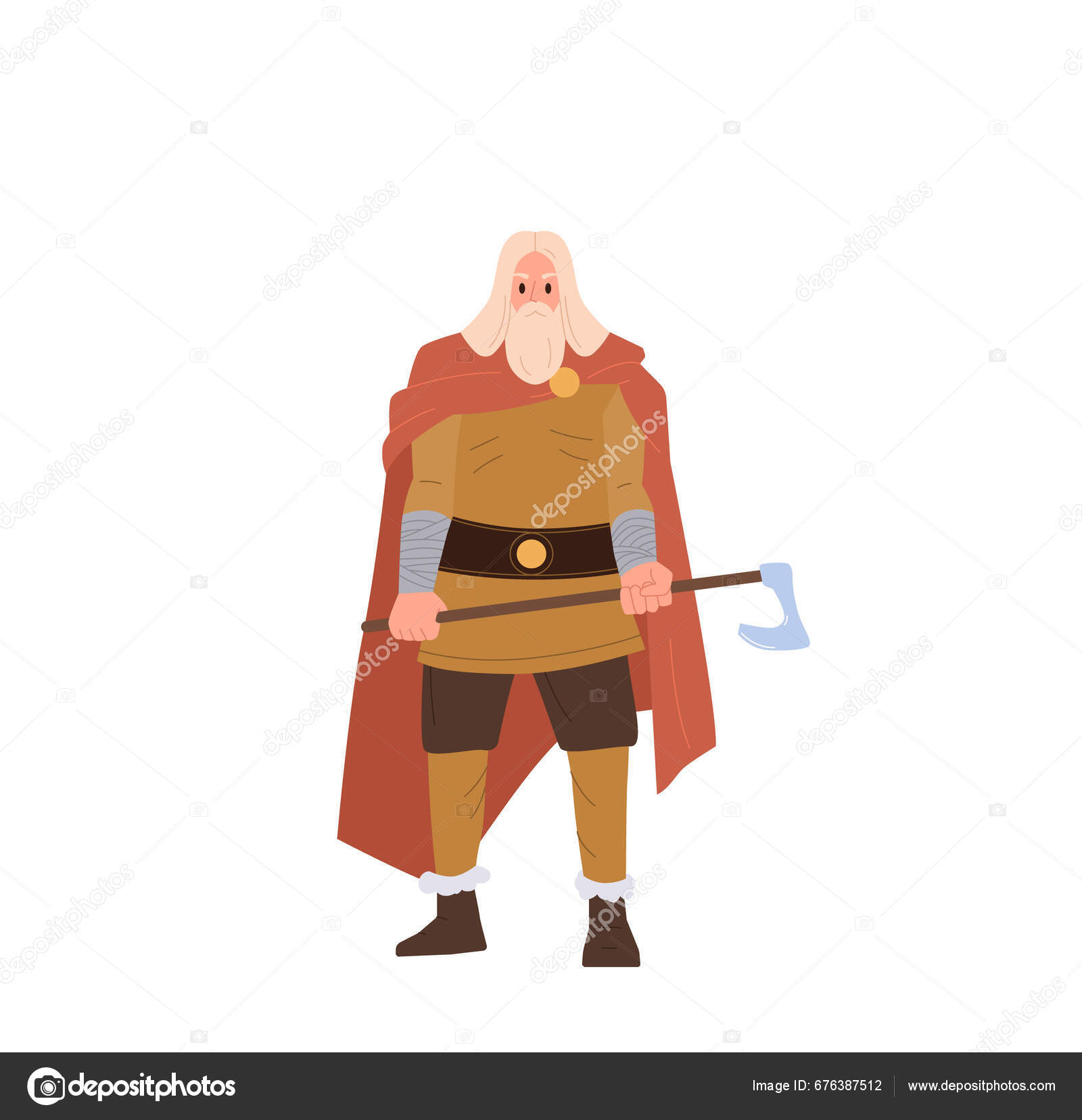 흰색에 도끼를 전통적인 의상을 북유럽 일러스트와 야만인 스톡 벡터 - ©zuperia 676387512, image size:1600x1656
