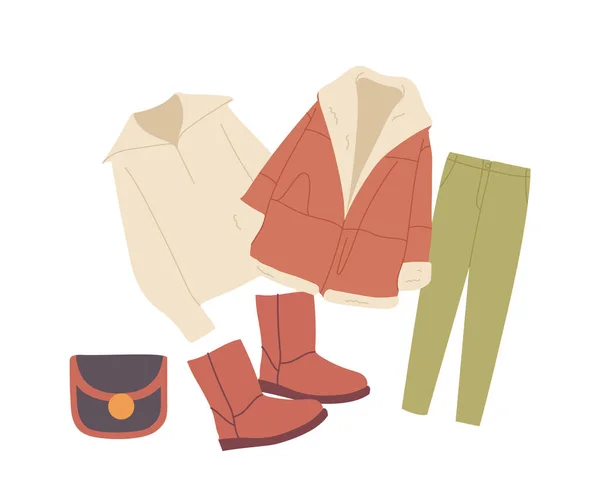 Soğuk Sezon Vektör Illüstrasyonu Için Rahat Sıcak Giysi Ayakkabı Koleksiyonu — Stok Vektör