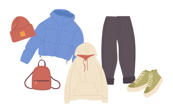 Temporada Cálida Moda Moda Casual Adolescente Outwear Vector Ilustración Kit — Vector de stock