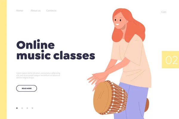 Aulas Música Line Modelo Design Landing Page Com Músico Personagem — Vetor de Stock