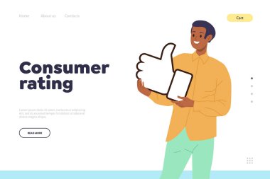 Tüketici değerlendirme sayfası tasarım şablonu. Müşteriler, kullanıcılar ve müşteriler için web sitesi vektör illüstrasyon geri bildirim sayfası. Yorumlar, kalite değerlendirmesi ve bilgi sıralama web sayfası
