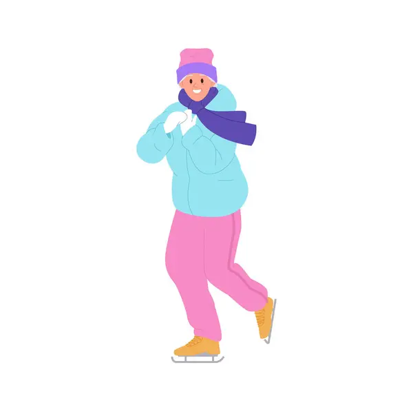 Happy Smiling Teenager Boy Cartoon Character Warm Clothes Enjoying Ice — Stock Vector