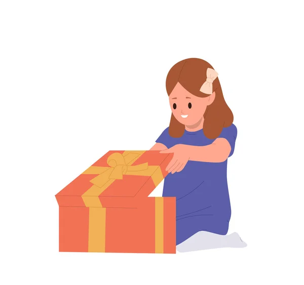 Ilustración de la niña linda abriendo paquetes de regalo ilustración  vectorial