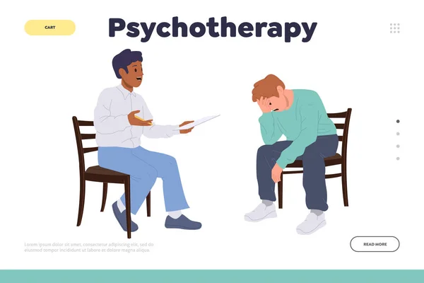 Psychotherapy Online Service Landing Page Design Template Providing Psychological Aid — Stock Vector