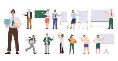 Erkek ve kadın öğretmen karakteri ayrı bir sette farklı okul dersleri ve kolej dersleri veriyor. Öğretici, profesör matematik, coğrafya, fiziksel gelişim, kimya, dil ve bilim öğretiyor.