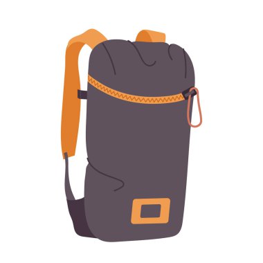 Katlanmış şilteli rahat sırt çantası, sıcak battaniye ve beyazın üzerinde izole edilmiş dinlenme yatağı. Eğlence malzemeleri vektör illüstrasyonlu turistik çanta. Keşif ve seyahat tutkusu kavramı