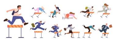 İnsanlar farklı yaşlarda çizgi karakterler çizer hızlı koşarlar ve engelli yarışlara takılırlar. İş adamları, öğrenciler, serbest çalışanlar iş öğrenimindeki veya hayattaki engelleri aşmaya çalışıyorlar