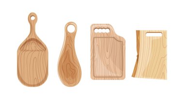 Modern ahşap kesim tahtası yemek kesmek ya da yemek takımını servis etmek için beyaz arka planda izole edilmiş. Ev yapımı yemek aksesuarları, tahta kesme ekipmanları ve boş tepsi yüzey çizimi