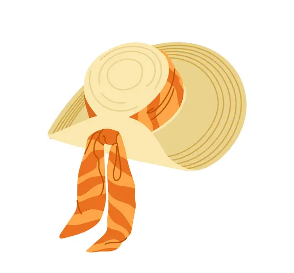 Elegante Sombrero Paja Moda Para Mujer Con Solapas Ala Ancha — Vector de stock