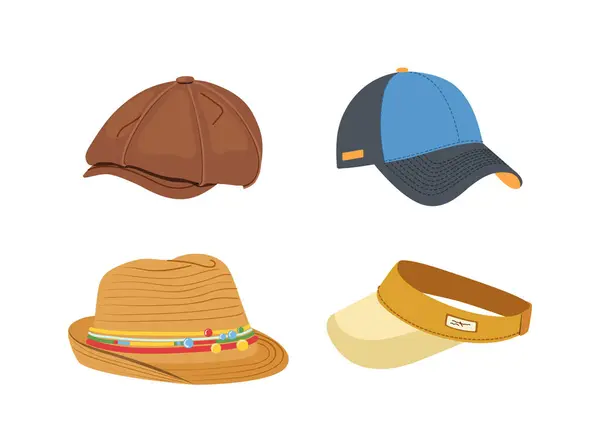 Diferentes Sombreros Para Paseo Verano Prenda Elegante Para Clima Cálido — Vector de stock