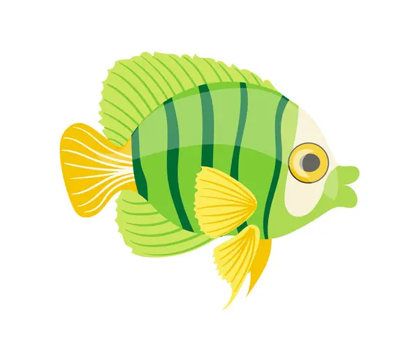 Зеленые Морские Рыбы Талисман Глубоководных Жителей Векторные Иллюстрации Изолированы Белом Стоковая Иллюстрация