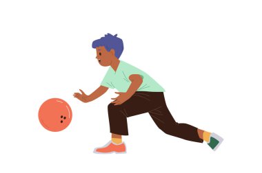 Genç ve tatlı bir çocuk çizgi film karakteri. Bowling kulübünde vakit geçiriyor. Beyazların arka planında izole edilmiş top atıyor. Aktif erkek öğrenci rekabetten zevk alıyor. Pozitif duygu vektörü çizimi hissediyor.