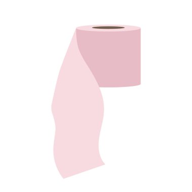 Beyaz arka planda izole edilmiş vektör çizimi için tuvalet kağıdı yumuşak hijyen doku bandını rulo. Kamu ya da ev içi tuvaletler için çizgi film pembe hijyenik mendil. Saflık ve rahatlık simgesi