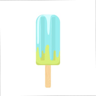 Çizgi film dondurması, tatlı şekerli, renkli, nefis, beyaz üzerine izole edilmiş içecek. Donmuş meyveli buzlu dondurma, üstüne renkli tatlı vektör çizimi. Şekerci dükkanı menüsü tasarımı