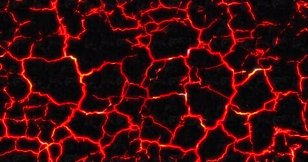 Lava Fließt Unter Ausgedörrtem Boden Glut Verblasster Flamme Mit Funken — Stockvideo