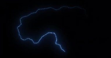 Lightning bolt. Thunderstorm lightning strikes a bright glow isolated on black background. Seamless loop animation