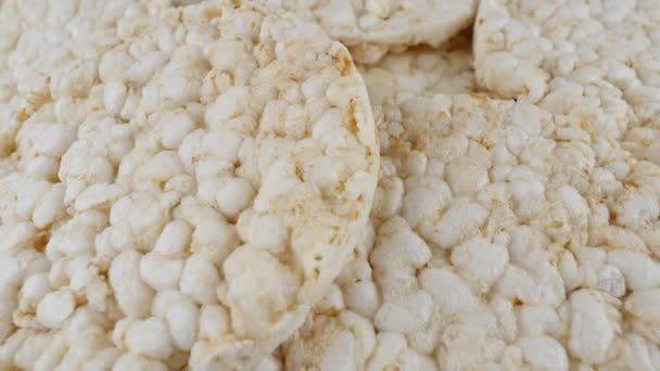 Puffed Rice Cakes Low Calorie Crunchy Snacks Closeup — Stockvideo