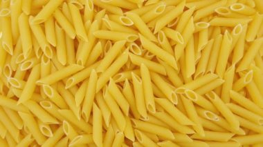Pasta Penne Rigate. Italian durum wheat pasta, view from top
