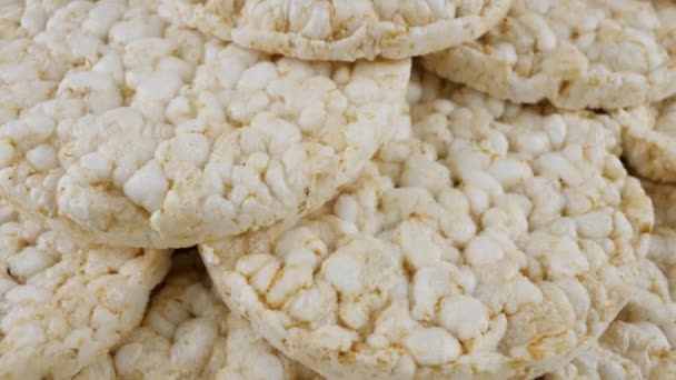 Puffed Rice Cakes White Rice Wafer Close — 图库视频影像