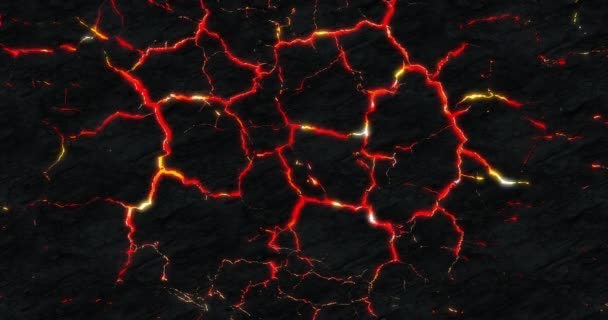Lava Onder Uitgedroogd Grondoppervlak Met Vliegende Gloeiende Deeltjes Naadloze Lus — Stockvideo