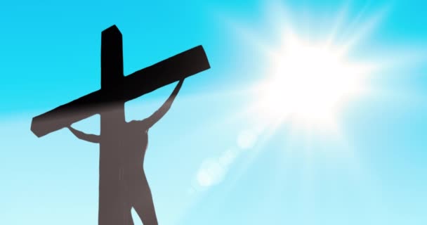 Korsfästelse Jesus Kristus Silhuett Jesus Ett Kors Brännande Sol Sömlös — Stockvideo