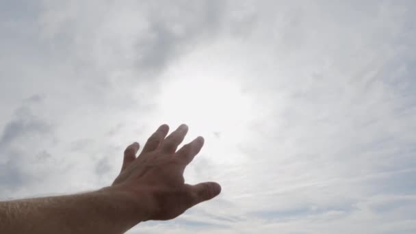 Reaching Arm Sunshine Man Raises His Hand Sky — Stock videók
