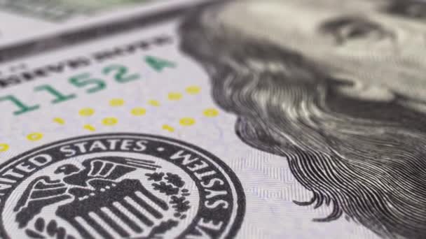 Hundert Dollar Schein Extremer Makroschuss Nahaufnahme Der Banknote Geringe Schärfentiefe — Stockvideo