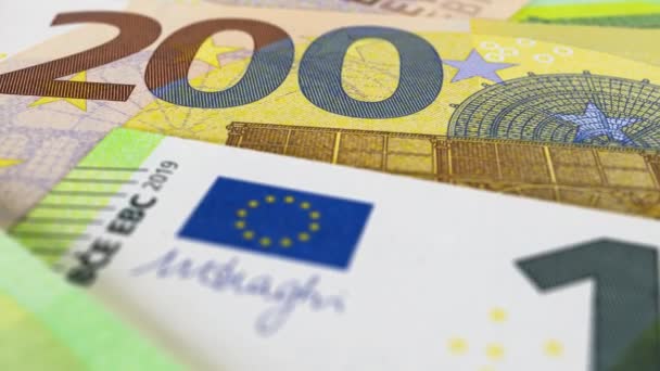 欧元现金宏观 欧洲联盟钞票 特写镜头 — 图库视频影像