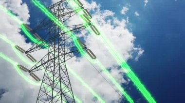 Elektrik kablolu elektrik hatları yüksek voltajlı elektrik iletir. Akım iletim kulesinin kablolarından geçiyor