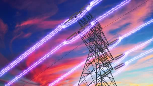 Yüksek Voltajlı Kablolardan Elektrik Aktarımı Elektrik Güç Iletimi Kavramı — Stok video