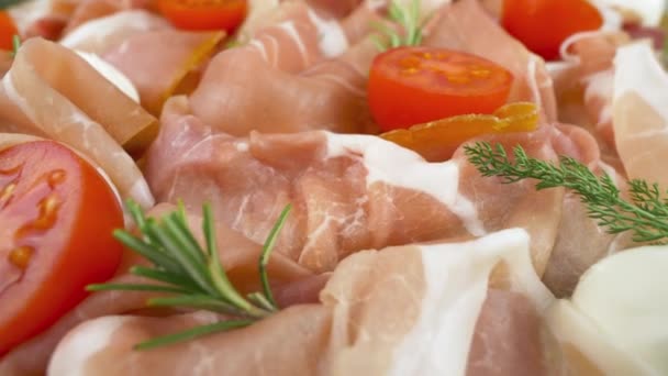 Raw Ham Slices Pork Dried Ham Italian Cold Cuts Prosciutto — Stock Video