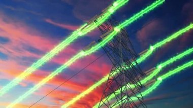 Tepedeki elektrik hattı, elektrik akımı. Elektrik iletimi ve dağıtım kavramı
