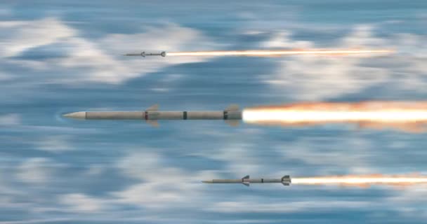Füzeler Fırlatılmış Askeri Roketler Yüksek Hızda Uçar Kusursuz Döngü Gerçekçi — Stok video