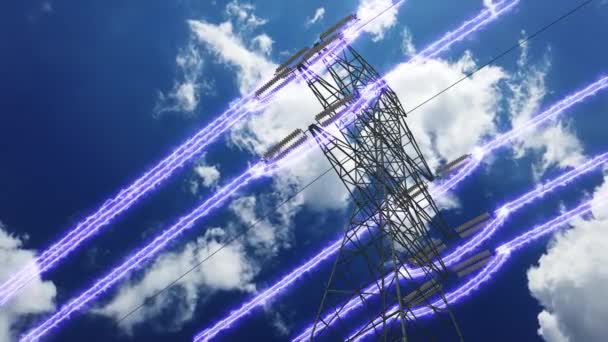 Коробчаста Вежа Струм Проходить Через Дроти Високовольтної Електричної Вежі — стокове відео