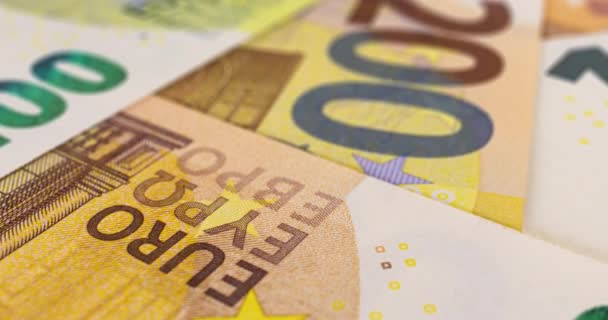 Banknoty Unii Europejskiej Ekstremalne Makro Ujęcie Przesuwne Dolly — Wideo stockowe