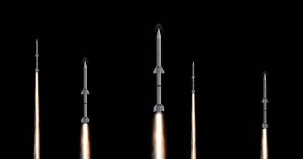 Ракети Ізольовані Чорному Тлі Літаючі Військові Ракети Безшовна Петля Високоякісна — стокове відео