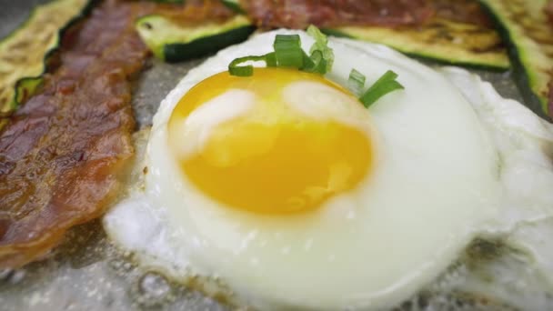 Bacon Eggs Frying Pan Close — Stock Video