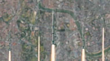 Şehrin üzerinde yüksek hassasiyetli füzeler uçuşuyor. Birleşik Devletler Hava Kuvvetleri roketleri yüksek hızda uçar. Kusursuz döngü