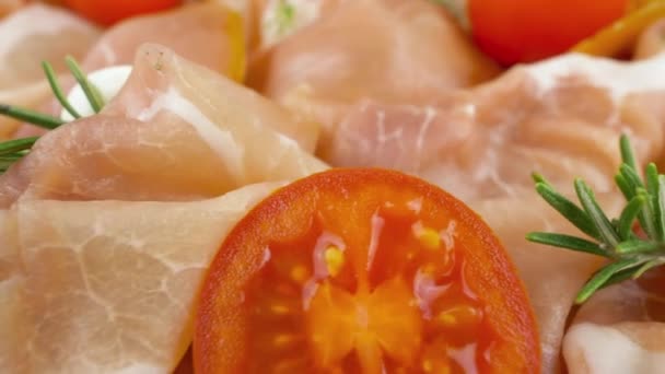 Dry Cured Ham Slices Pork Dried Ham Italian Aged Prosciutto — Stock Video