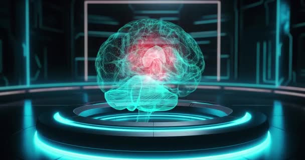 Exploração Holográfica Tumor Cerebral Projeção Rotativa Cérebro Humano Loop Sem — Vídeo de Stock