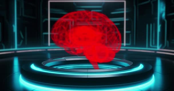 脳スキャン 人間の脳の3D投影を回転させます 人工知能ディープラーニングの概念 — ストック動画