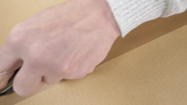 Emballage Carton Ouverture Ruban Adhésif Coupe Avec Couteau Utilitaire — Video