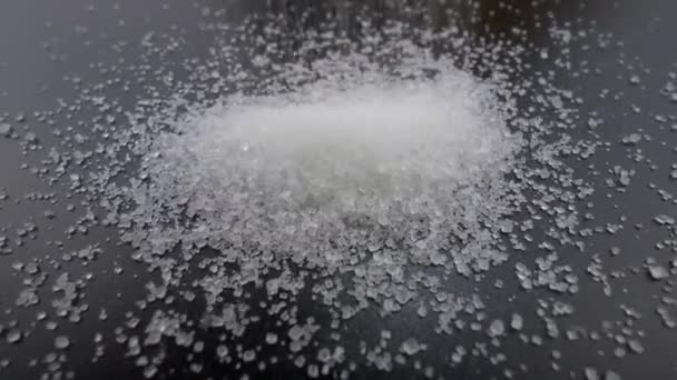 Açúcar Branco Grânulos Açúcar Cana Caindo Sobre Fundo Preto — Vídeo de Stock