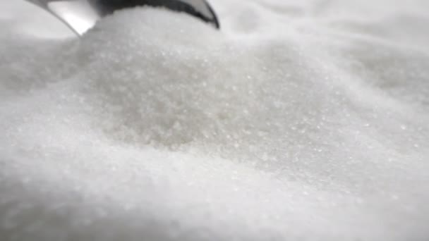 Açúcar Granulado Colher Recolhe Açúcar Branco — Vídeo de Stock