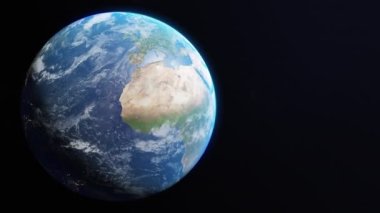 Dünya gezegeni. Yıldızlı ve takımyıldızlı dönen bir küre. Kusursuz döngü, ultra detaylı animasyon