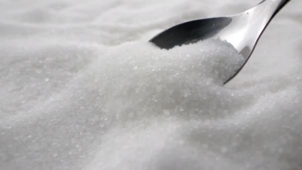 Açúcar Branco Granulado Colher Colher Açúcar Branco — Vídeo de Stock