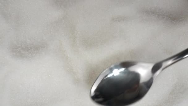 Açúcar Granulado Vista Cima Colher Colher Açúcar Branco — Vídeo de Stock